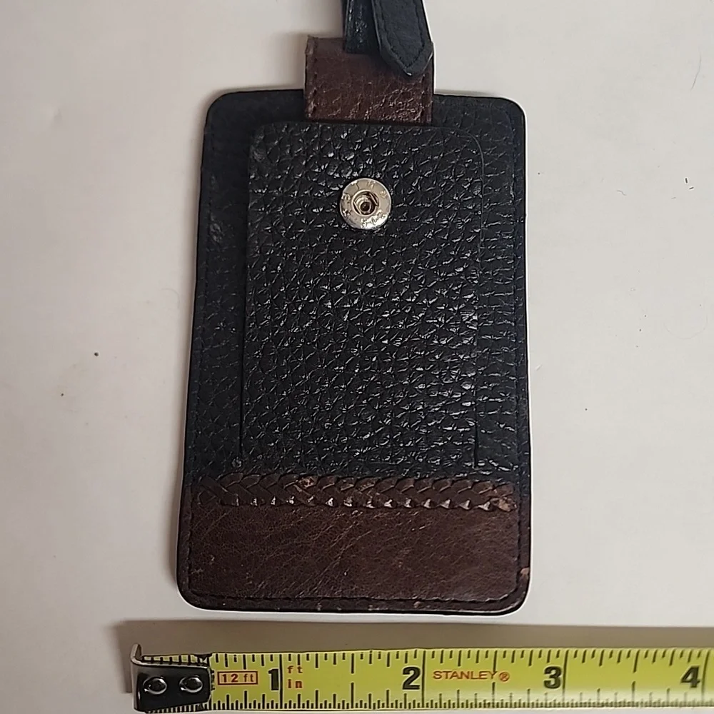Elegant Vintage Black and Brown Leather Luggage Bag Tag